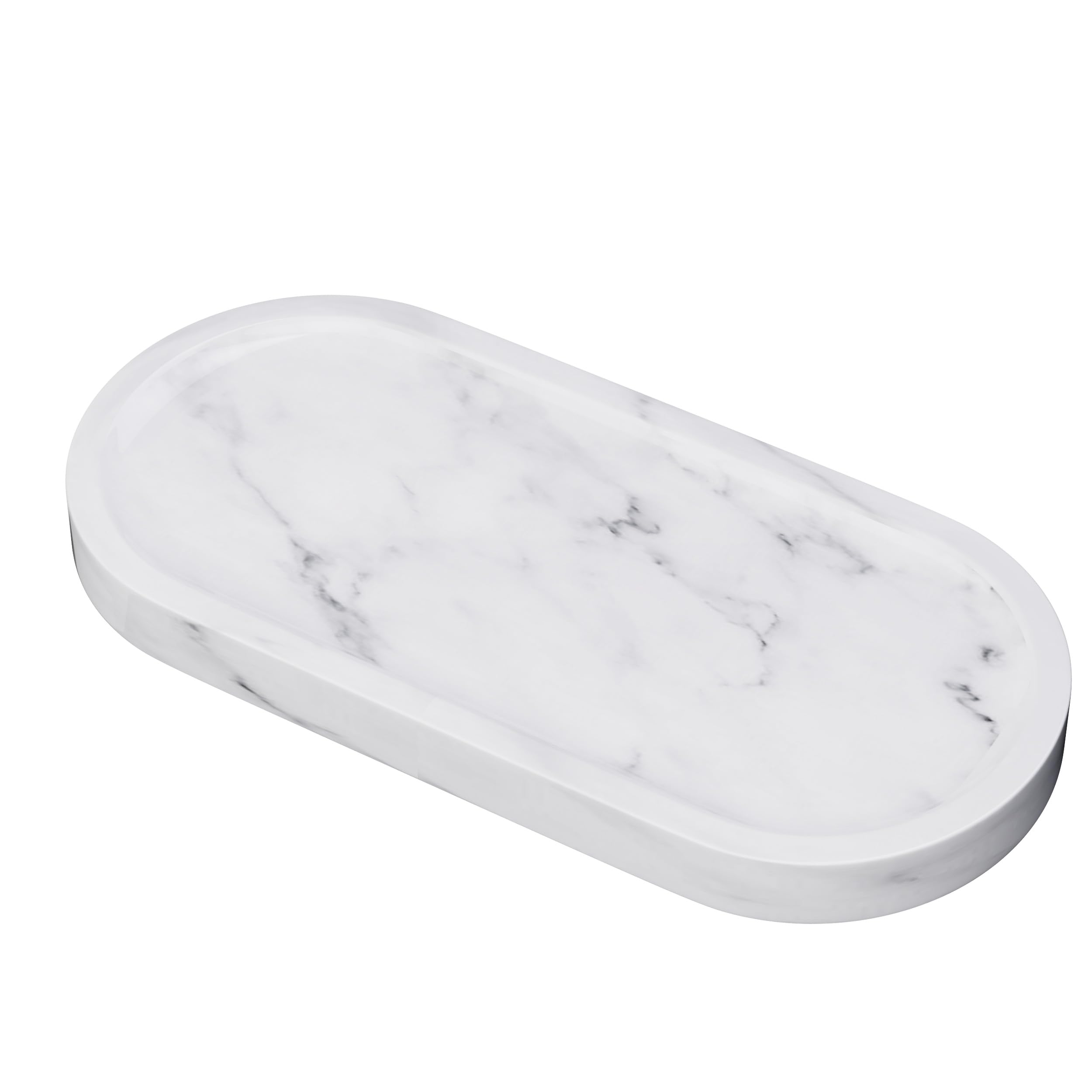 Plateau Decoratif Elliptique en Marbre,25x12x1.8cm,Blanc Carrara