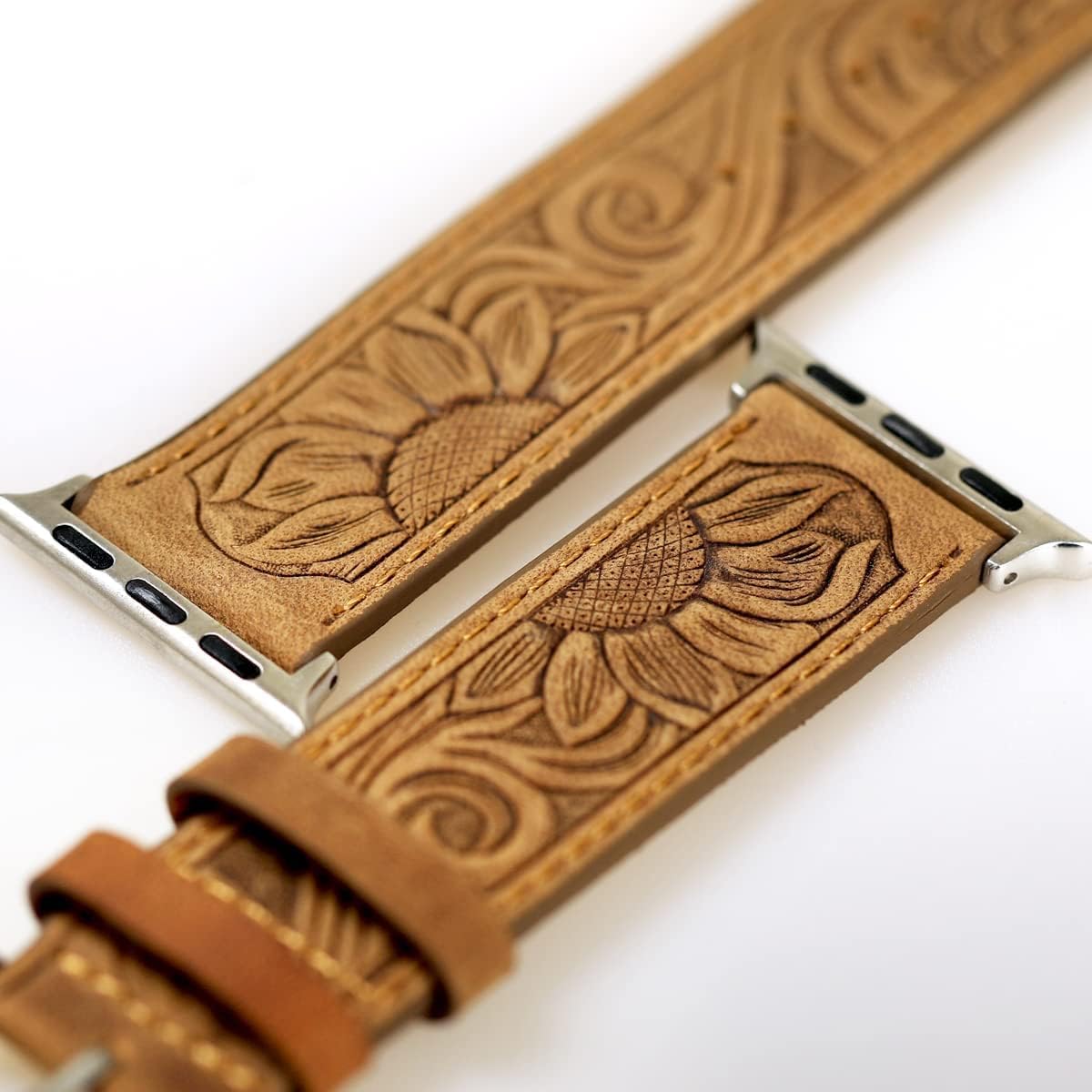 For Leather Apple Watch Band 41/40 / 38 mm, Retro Sunflower Western Style Replacement Strap Bracelet for iWatch Men Women Series 7/SE/6/5/4/3/2/1… - Image 7