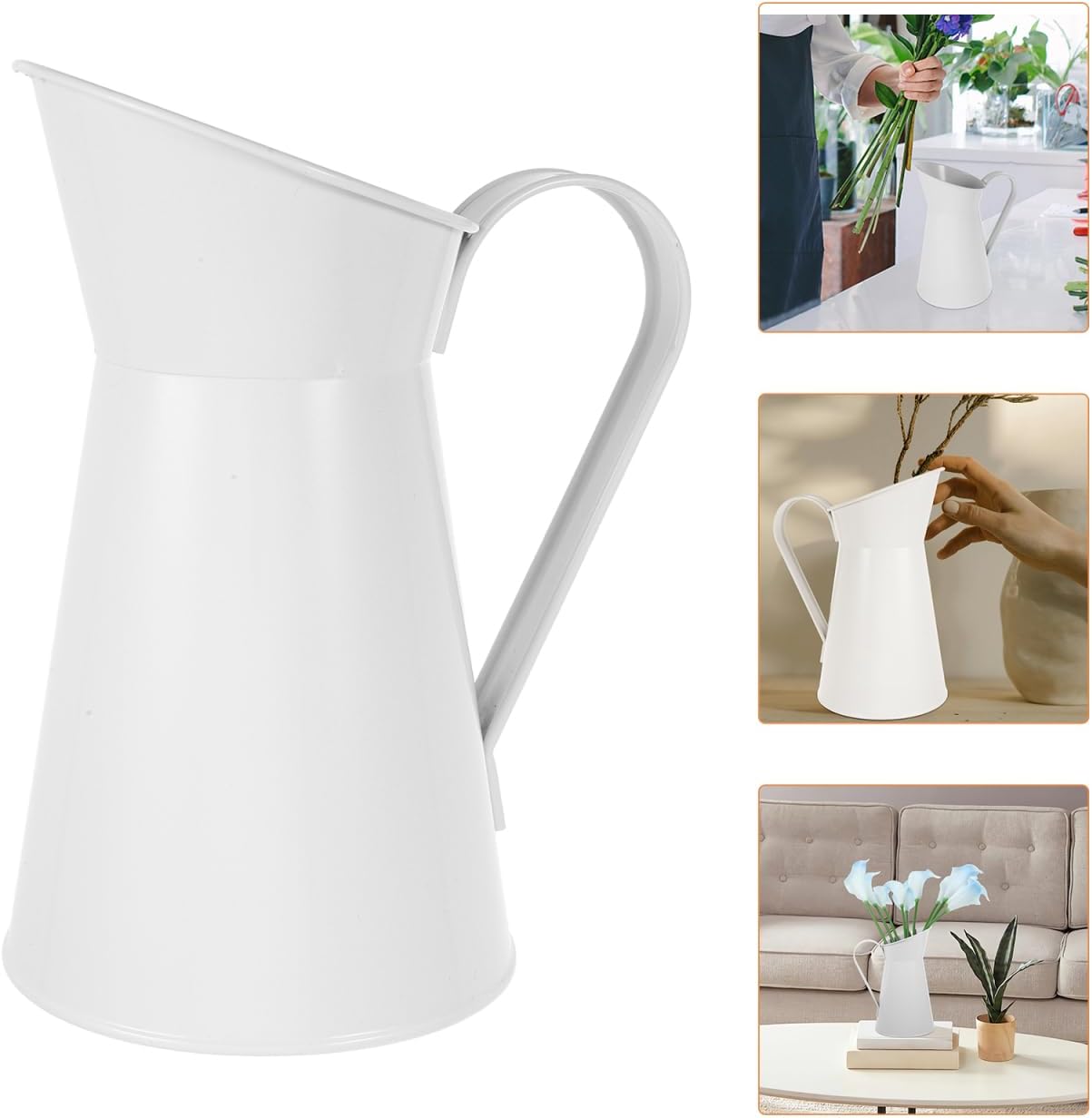 Cabilock Rustic White Iron Flower Bucket, Vintage Milk Jug Vase, Decorative Metal Pitcher for Home and Garden, 7.87 X 6.22 X 3.85 Inches - Image 8