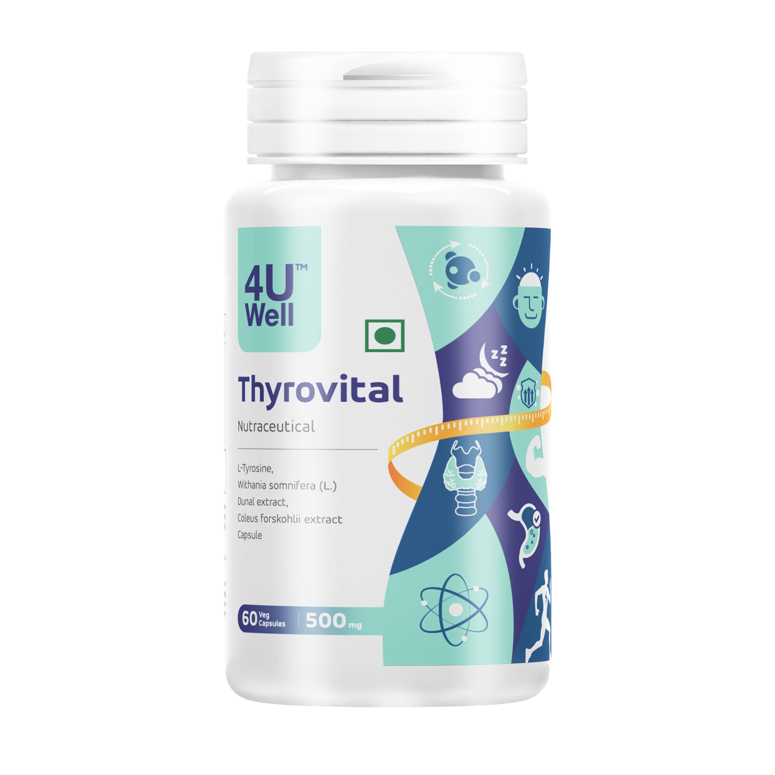 4UWELL Thyrovita 500mg | Thyroid Support Supplement | Maintain Hormonal Balance | for Men & Women - 60 Capsules