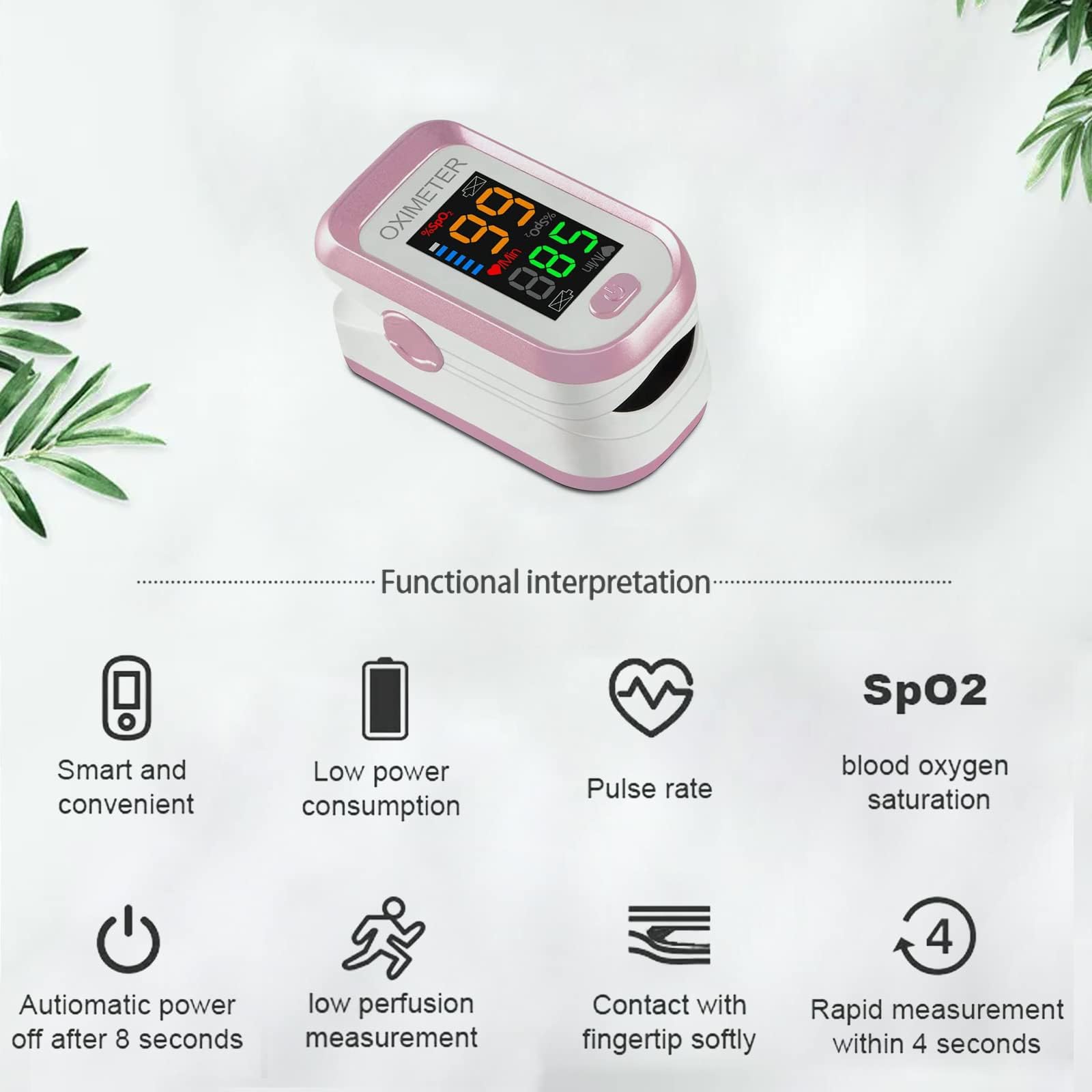 Amazon.com: 可充電脈搏血氧儀指尖。 氧氣監測指尖含血氧飽和度(spo2) 膿液率和PI。 O2 脈搏血氧儀手指,附充電線、便攜袋和掛繩(粉紅色)  : 健康與家庭