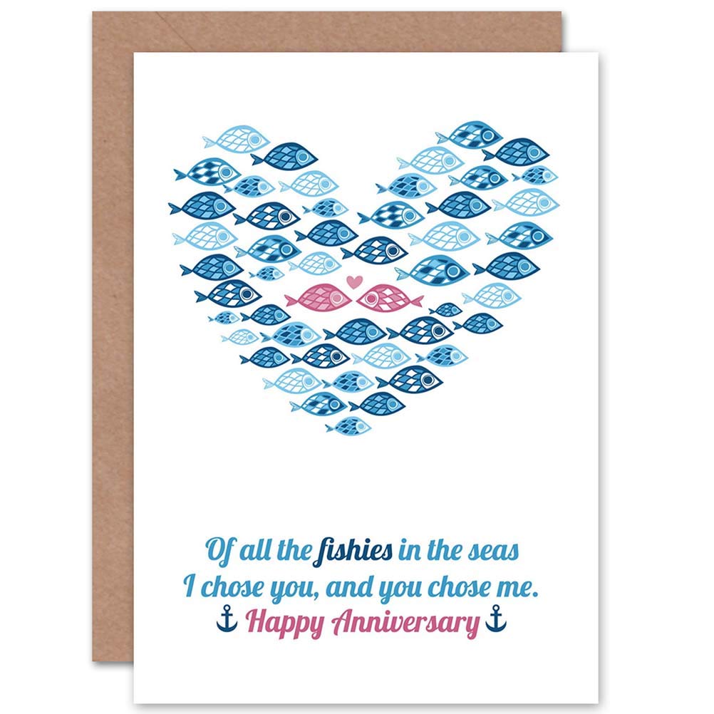 Wee Blue Coo CARD ANNIVERSARY WEDDING FISHIES IN THE SEA GIFT