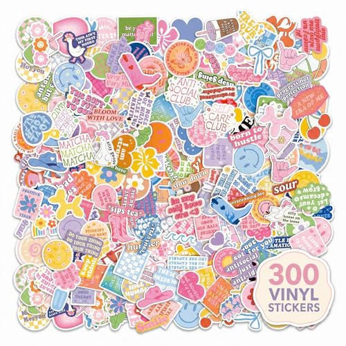 Motivational Sticker Set of 300 - Cute Inspirational Vinyl Stickers for Your Water Bottle Laptop Or Journal - Positive Affirmation Decals for Adults Teens and Kids Giving Daily Smiles and Motivation