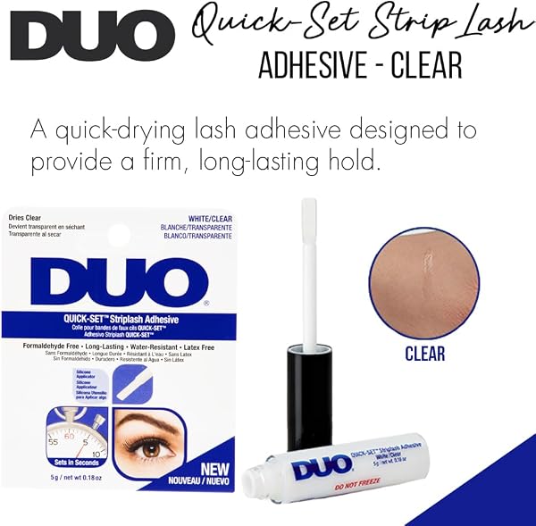 DUO Quick-Set Striplash Adhesive | Strong Eyelash Glue with Lightweight Formula | Professional Lash Glue for Eyelash Extensions, Cluster Lashes, & Individual Eyelashes | White/Clear, 0.18 Ounces - 3