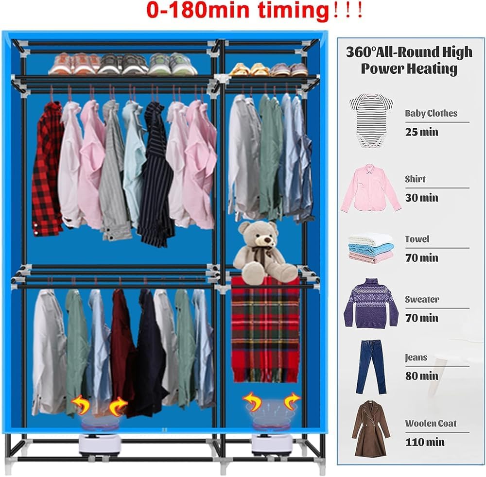 Electric Heated Clothes Dryer, 3-Layer Heated Clothes Dryer 2400W, Dryer Wet Clothes Drying Horse Rack with Timer, Quick Dry Clothes Dryer - Indoor En