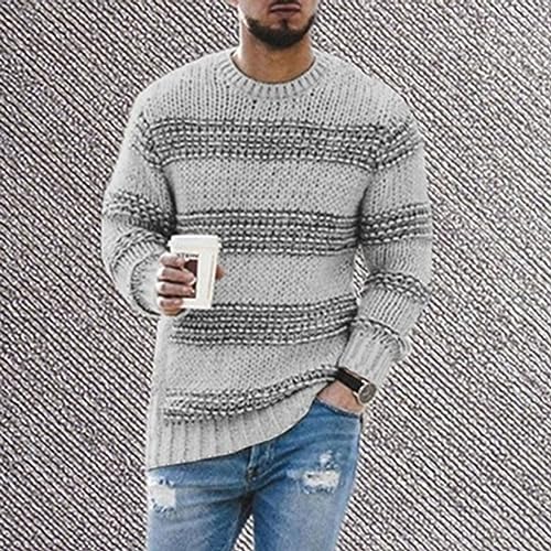 Mens Striped Patchwork Chunky Knit Wool Pullover Loose Baggy Crewneck for Casual Wear Knitted Jumper Top2