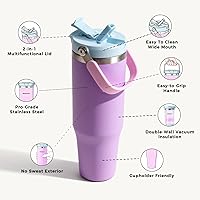 Vista 4 de 40 oz Insulated Stainless Steel Bottle with 2-in-1 Straw and Spout Lid, Water Bottle with Carry Handle Keep Cold 24H, Leak-Proof, Fits in Car Cup