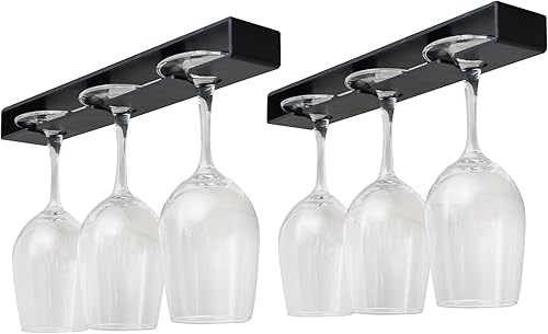 Miniatura 8 de Soporte para copas de vino, paquete de 4 estantes para copas de vino, soporte para copas de vino sin taladrar debajo del gabinete, organizador