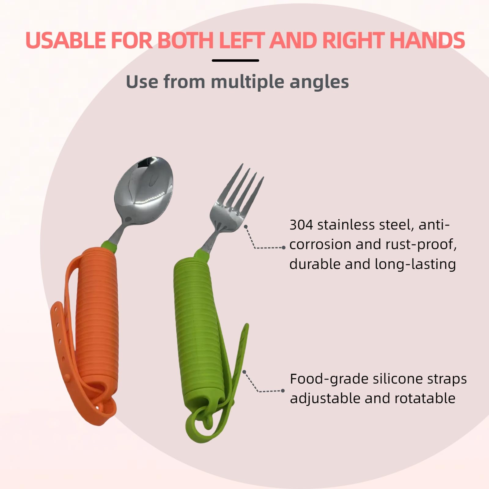 Juego de vajilla de comedor asistido, adecuado para ancianos, personas de Alzheimer o rehabilitación, tenedor, cuchara, cuenco. (naranja)