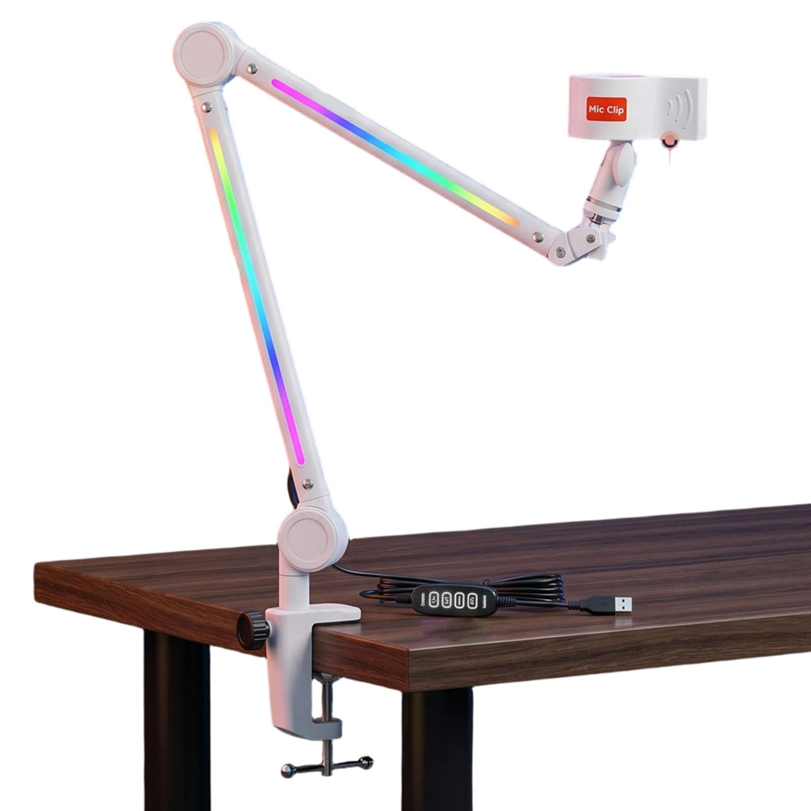 Jectse Soporte de Micrófono con Brazo Articulado RGB con 22 Modos de Color Rotación de Pivote de 360° Ajustable de 180° con Adaptador de 3/8 a 5/8 para Transmisión de Grabación de Estudio