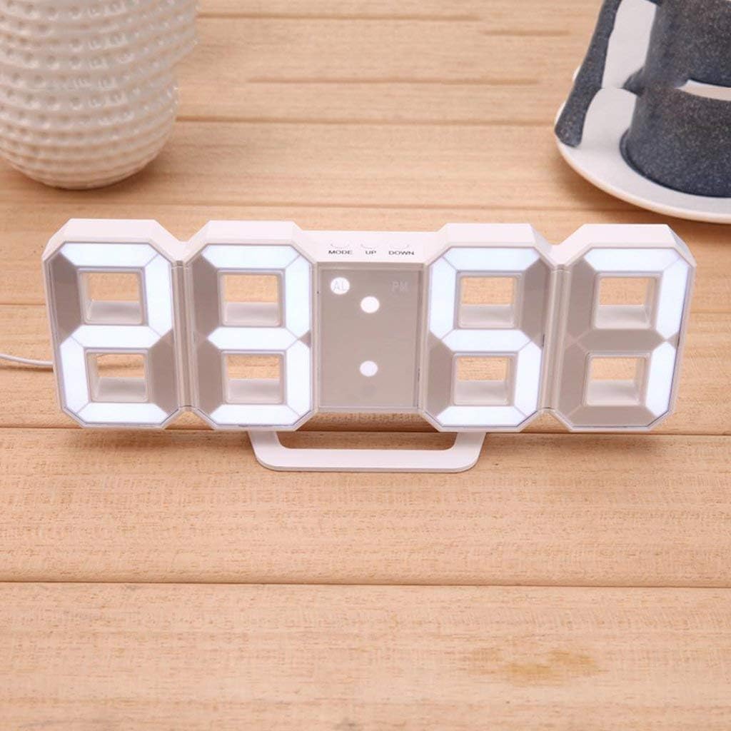 Modern Digital LED Wall Clock, White, 3D Display with Temperature, Date, 3 Alarm Groups, Adjustable Brightness, 12/24Hr Format-image-40