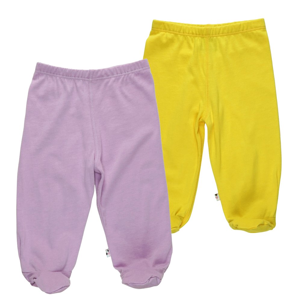 Babysoy Comfy Basic Footie Pants Unisex 2 Packs (0-3 Months, Banana/Lavender)