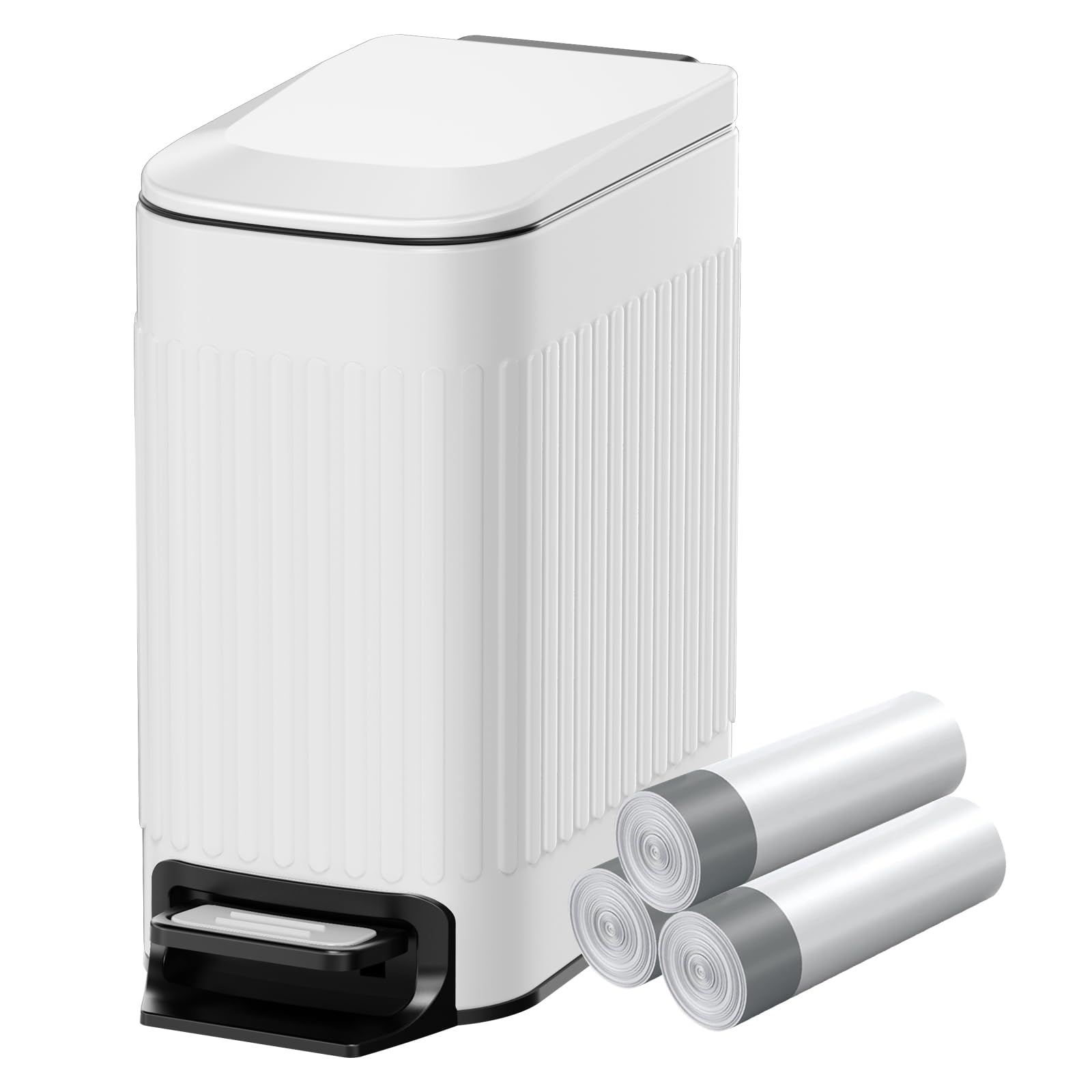 KUK Small Bathroom Trash Can with Lid, 6L/ 1.6 Gallon Stainless Steel Garbage Can with Removable Inner Bucket, Slim Step Pedal Trash Bins for Bedroom,