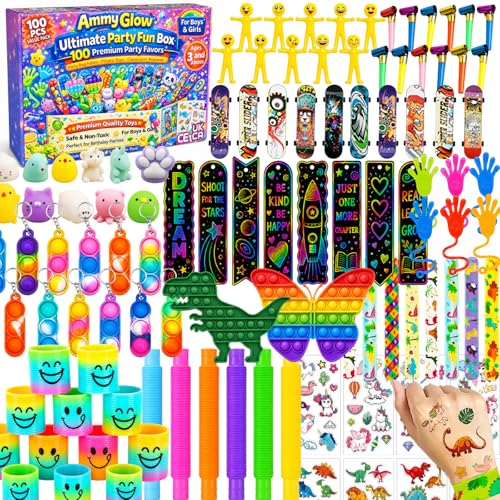 100PCS Premium Party Bag Fillers for Kids Quality Sensory Toys & Scratch Art Activity Set Party Bag Toys Party Favours Goodie Bag Fillers Pinata Fillers Classroom Prizes Magic Rainbow Sling