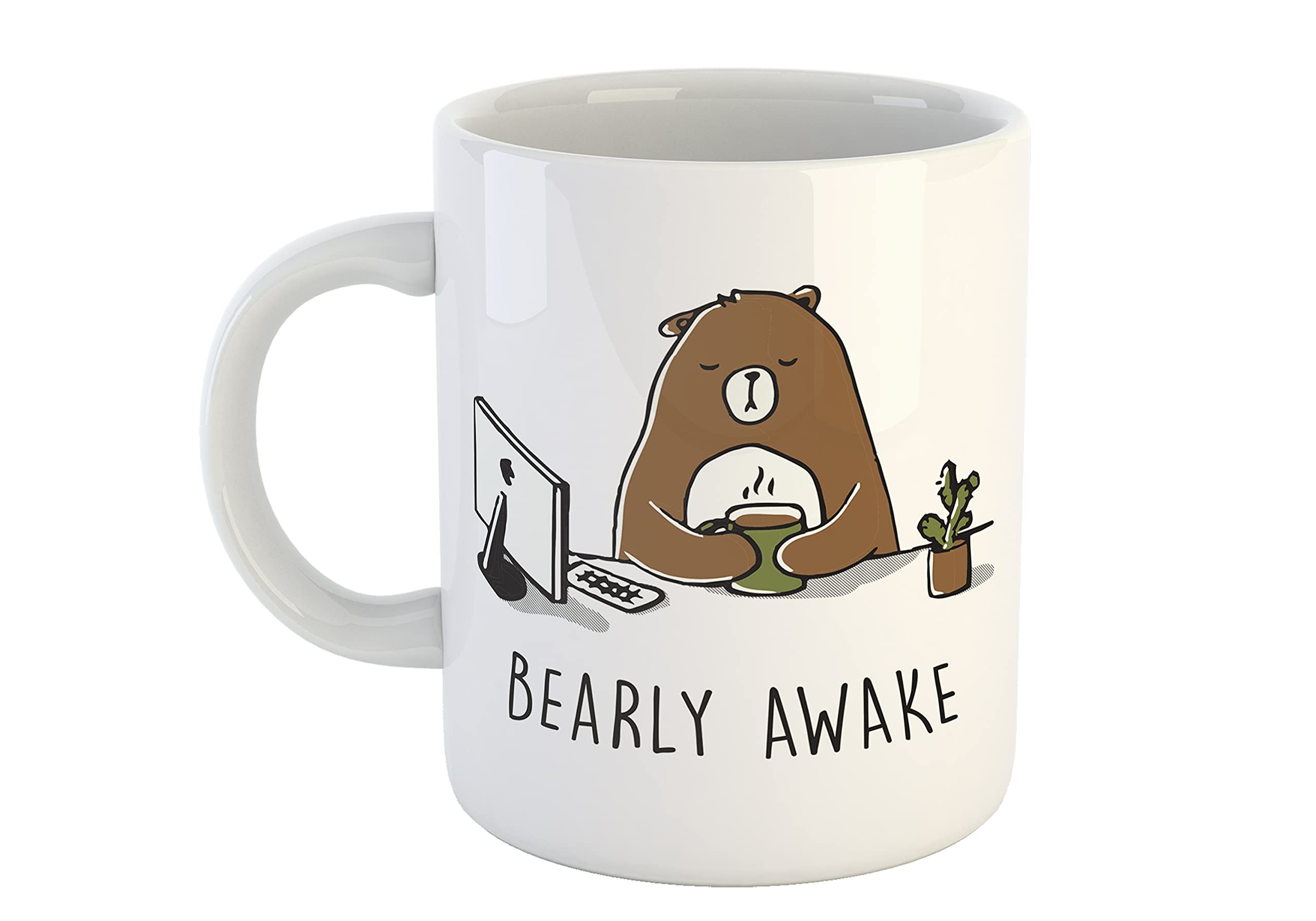 Divine Handicraft Bearly Awake Ceramic Travel Mug (White)