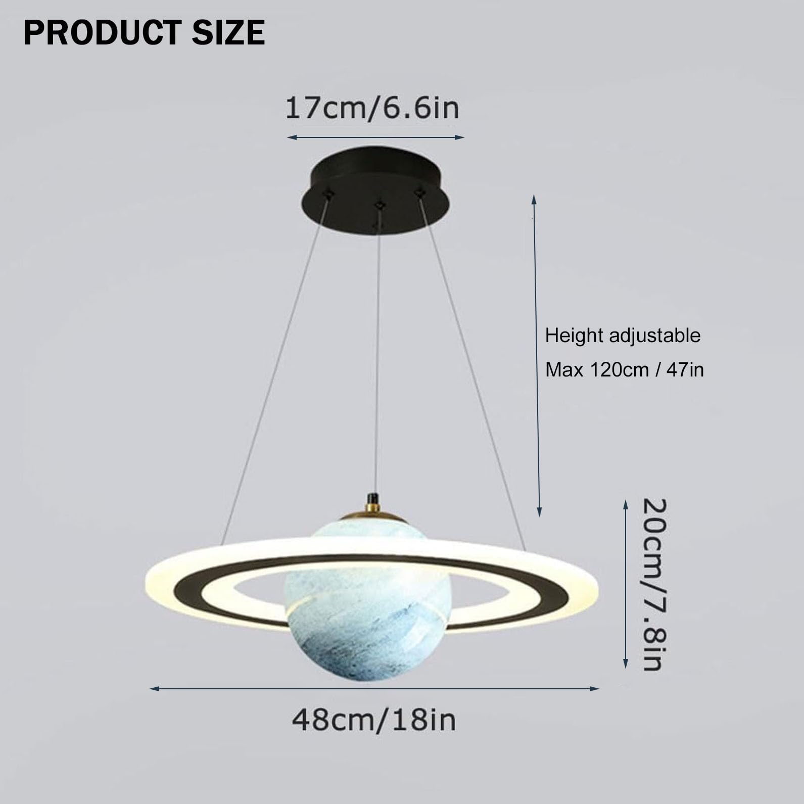 LED Hängelampe Kinderzimmer Planet Pendelleuchten, Kinderzimmer Lampe Decke Junge Mädchen, Glas Lampenschirm Saturn Schlafzimmerlampe Rund LED Hängeleuchten Dimmbar für Jungen Mädchen (Blau)