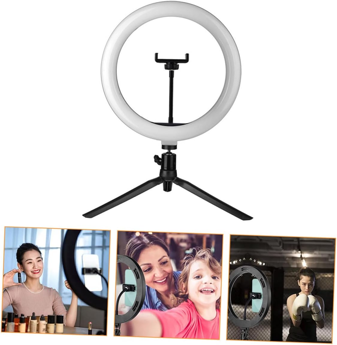Phone Tripod Selfie Light Stand with Remote 10-inch Adjustable Color Temperature Makeup Light Phone Holder Black for Live Streaming and Photography