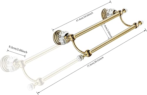 Miniatura 7 de WINCASE Toallero de cristal doble, barra de toalla dorada ajustable de 18 a 30 pulgadas, toallero para baño montado en la pared