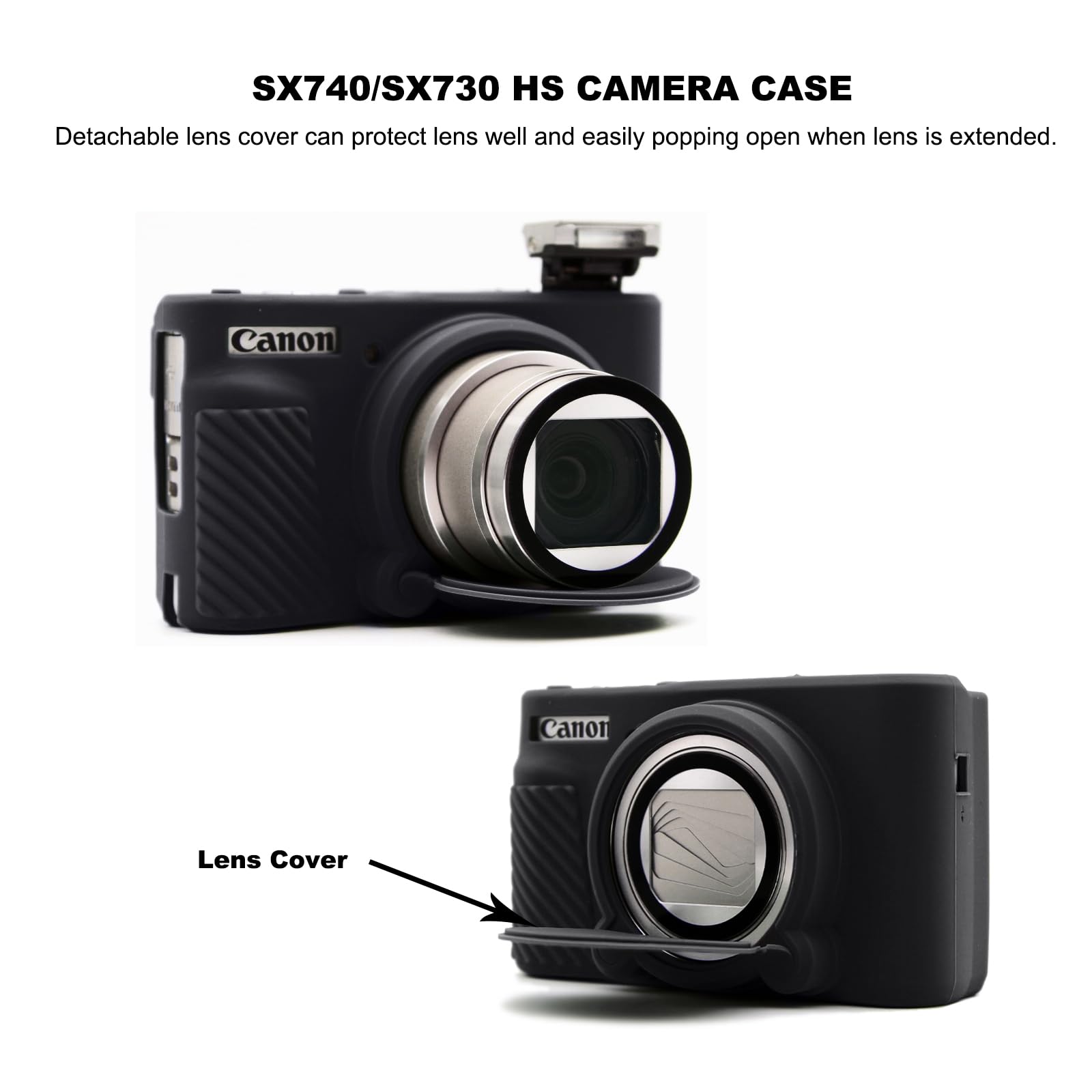 Étui De Protection En Silicone Souple Ultra Fin Et Léger Pour Appareil Photo Canon PowerShot SX740/SX730 HS Avec Couvercle D'objectif Amovible ( Noir