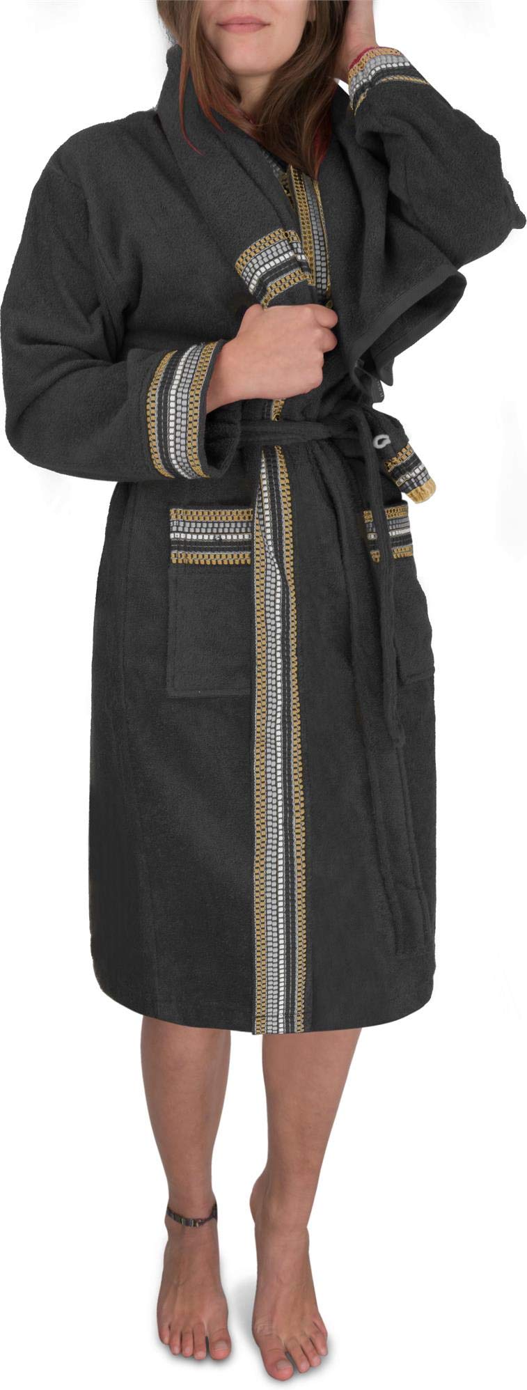normani Damen Frottee Bademantel aus 100% Bio Baumwolle im Set mit Handtuch und Waschlappen