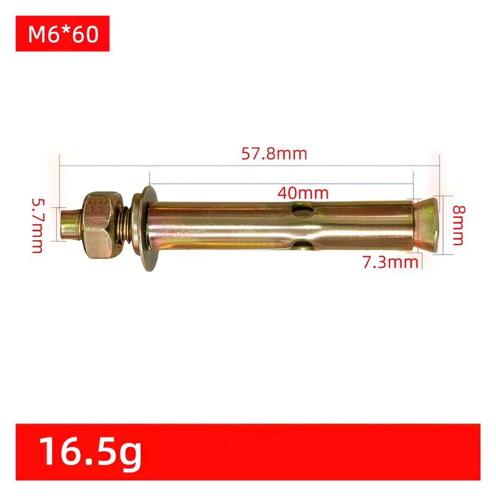 Tornillos expansores de metal, tornillos de expansión, anclajes de pared, 5 unidades M6 x 60 mm