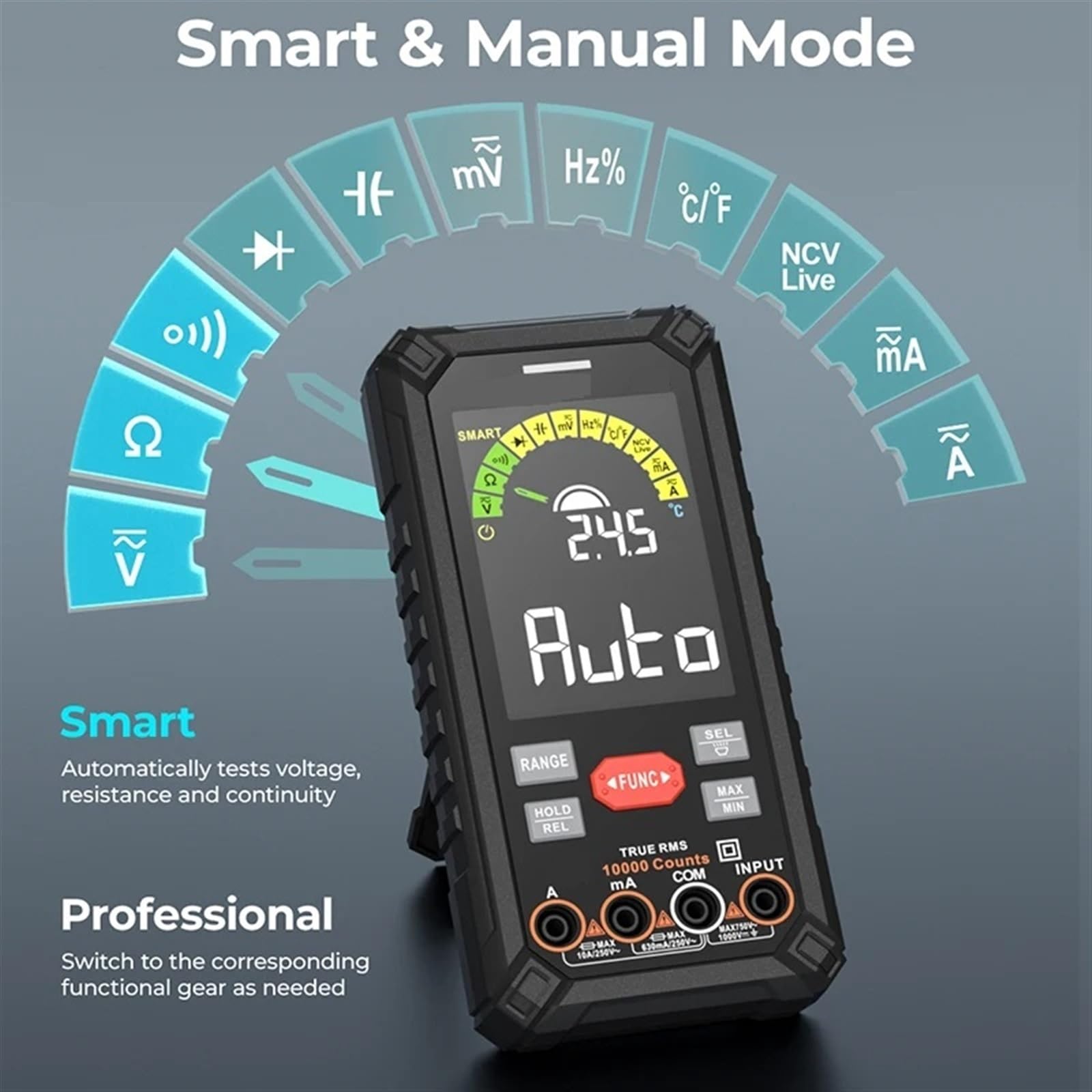 Multimetr 10000 zliczeń inteligentny multimetr akumulatorowy automatyczny zakres Ture RMS 1000V 10A Tester Ohm Hz pojemność NCV multimetr cyfrowy Dokładne czytanie