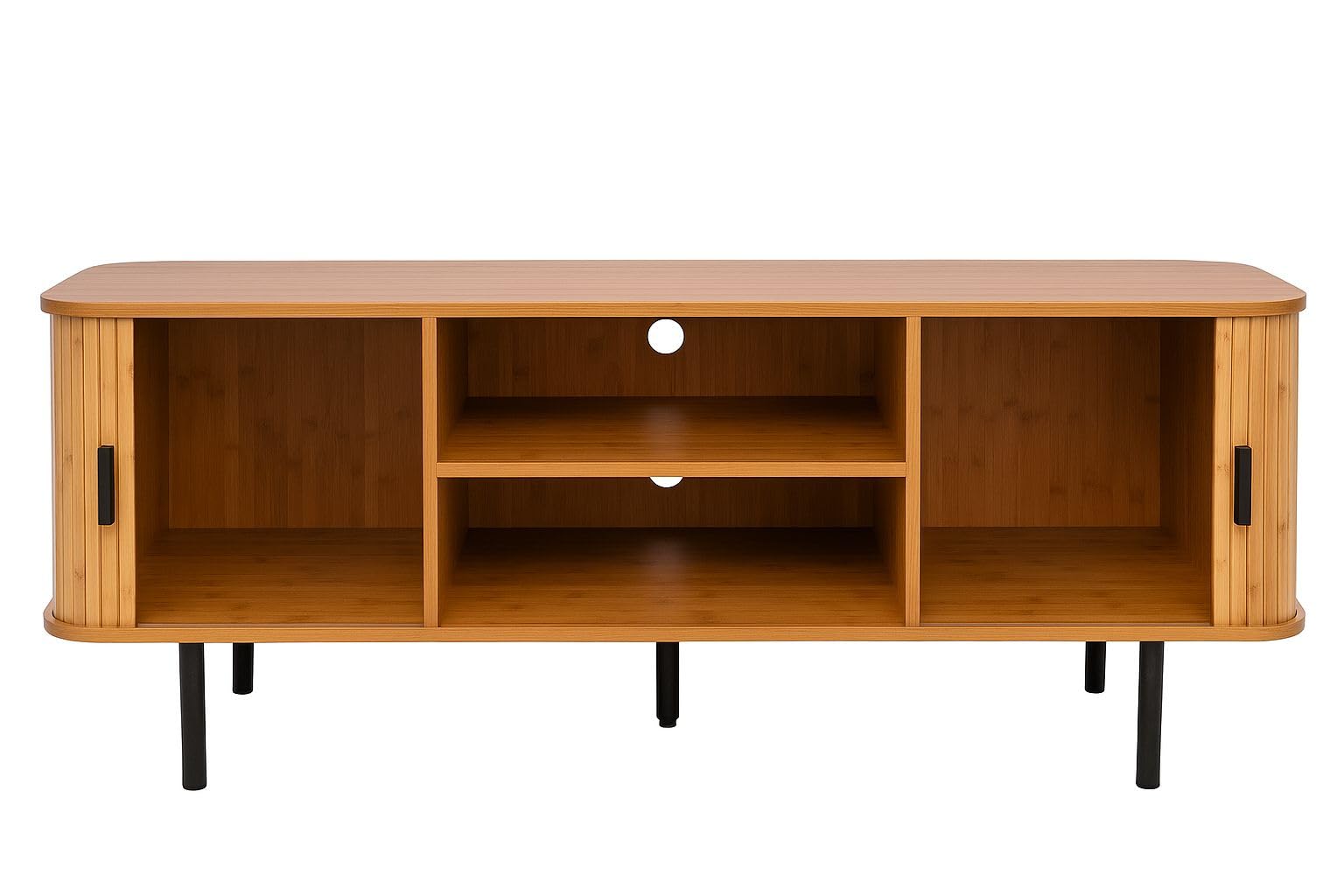 Meuble TV Bois Clair avec Portes Coulissantes – Design Industriel et Élégant – pour Télévision Jusqu’à 140 cm – Rangement Salon Fonctionnel – Meuble Télé Moderne Chêne Clair - H55 x L140 x P40cm