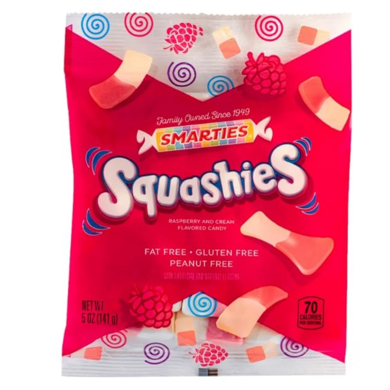 Smarties Squashies Foam Gummy Candies - Raspberry & Cream Flavored - Allergen Free, Peanut Free & Gluten Free Candy - Soft & Chewy Squashies Candies for Parties & Birthdays - 5 oz Bag (Pack of 1)