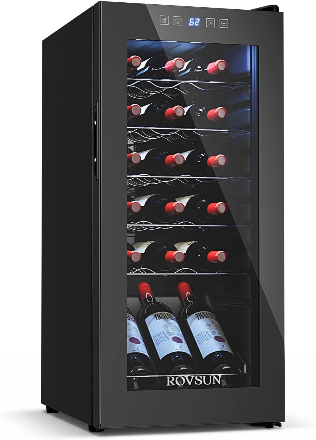 18 Bottle Wine Fridge, Freestanding Compressor Wine Cooler Refrigerator, Beverage Wine Chiller with Digital Temperature Control & Double-layer Glass Door for Red White Wine, Champagne, Beer