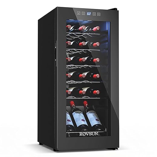 ROVSUN 18 Bottle Wine Fridge, Freestanding Compressor Wine Cooler Refrigerator, Beverage Wine Chiller with Digital Temperature Control & Double-layer Glass Door for Red White Wine, Champagne, Beer