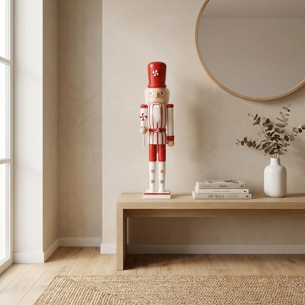 KAROLINE&CO. Cascanuez de Madera 60 cm Rojo y Blanco – Figura Decorativa para Decoracion Navidad, Adornos Navidad y Christmas Decorations – Ideal para Navidad decoración