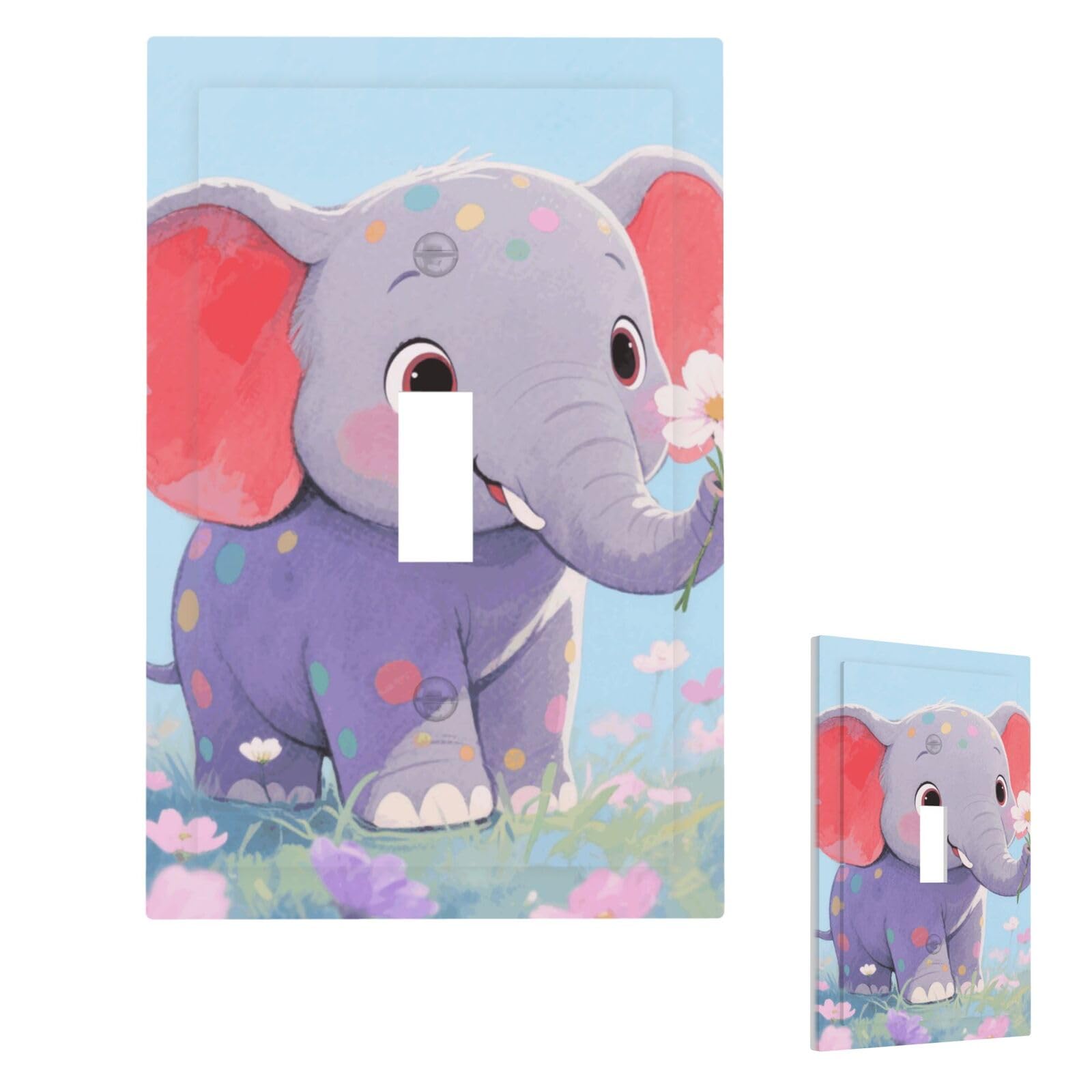 Elephant Wall Plate Cover Modern Decorative 1 Gang Light Switch Cover Unbreakable Receptacle Outlet Covers For Living Room Bedroom Home Decor Single Toggle