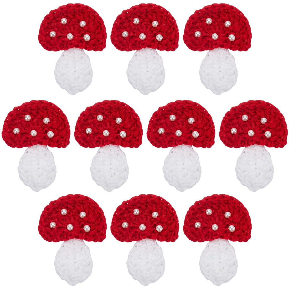 FREEBLOSS 10Pcs Crochet Mushroom Applique Handmade Crocheted Mushroom Embellishments Mushroom Sew On Patches Crochet Knitted Handmade Applique for