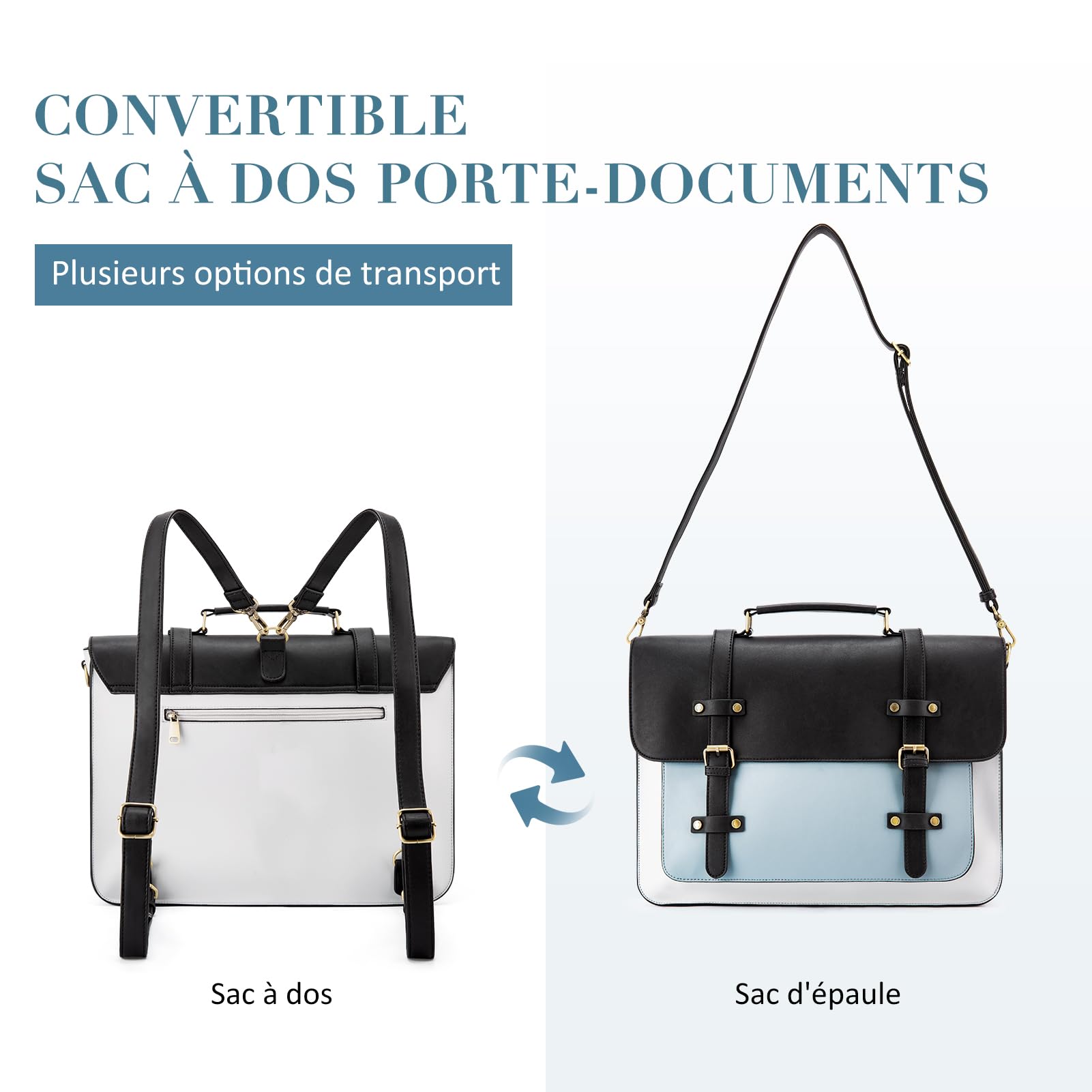 ECOSUSI Borsa a Mano Valigetta Donna per Computer Portatile 15,6 Pollici Borsa Lavoro Scuola Grande Capacità Borsa a Messenger Zaino Tracolla Vintage in Pelle PU