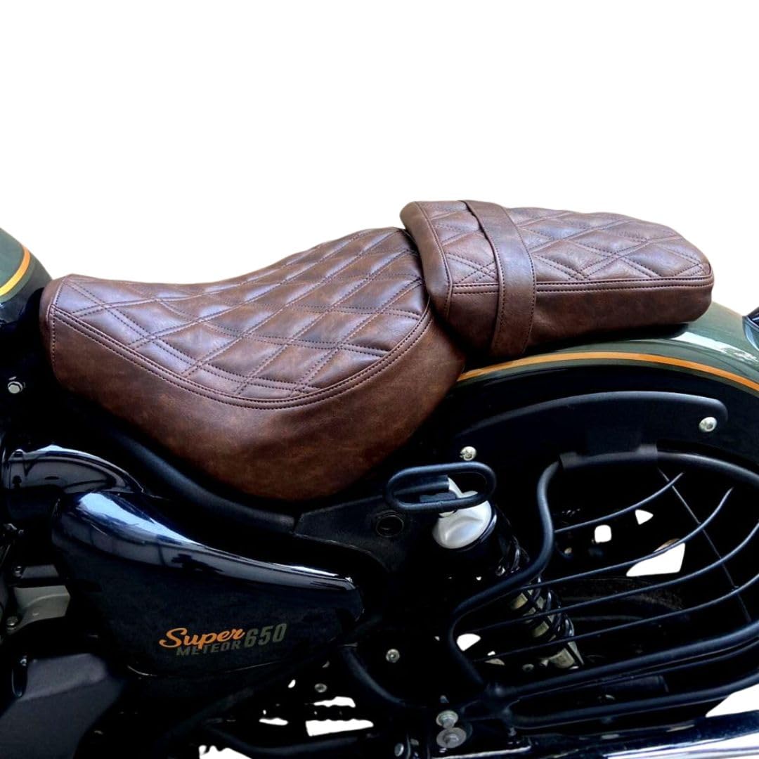 Sahara Seats Compatible with Super Meteor 650 Cushion Seat Cover – Diamond Pattern Dual Tone Brown-image-10