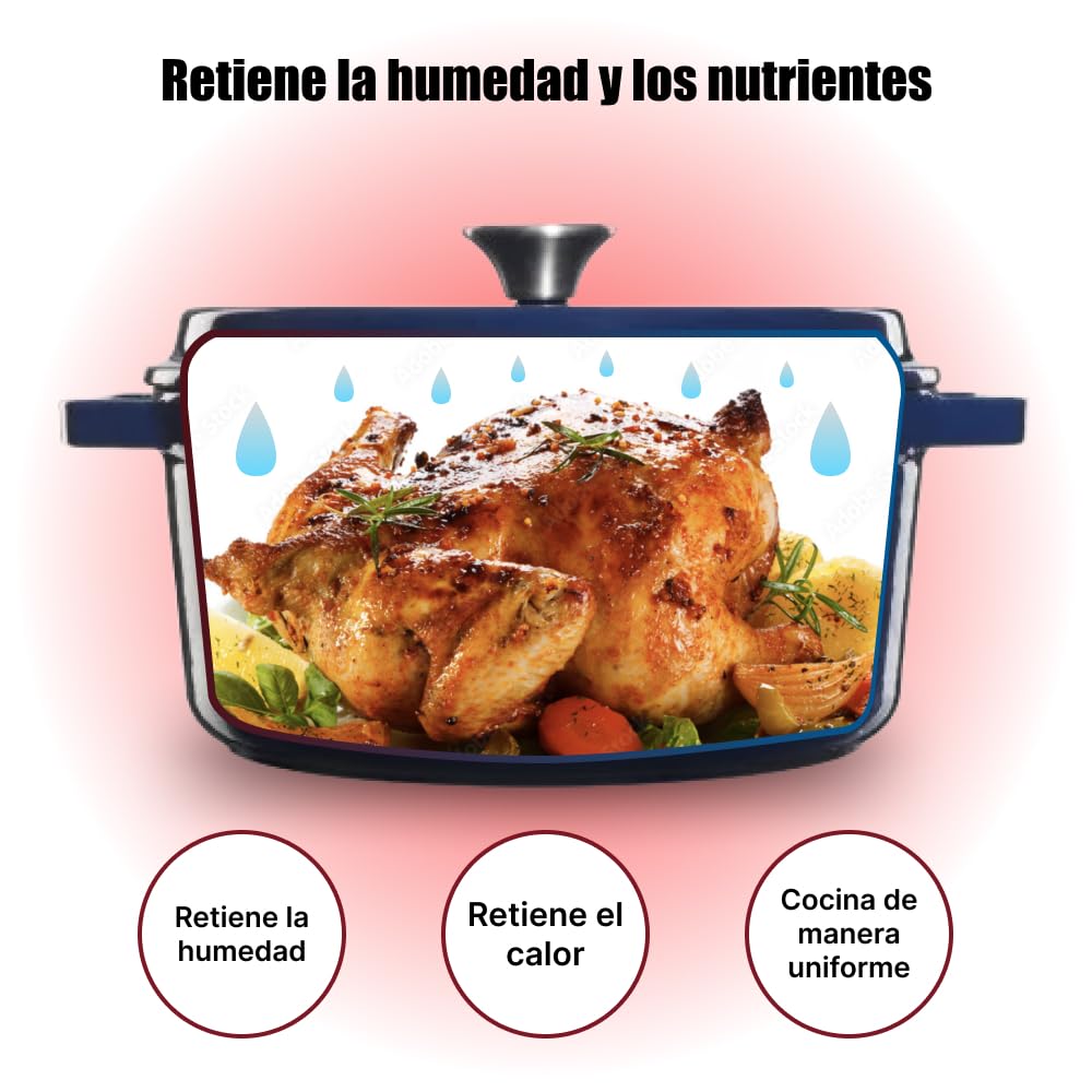 Cazuela de hierro fundido esmaltado con tapa y asas anchas - Cacerola ovalada de diseño elegante para preparar las más deliciosas avenas, sopas, salsas y guisos - Capacidad de 5,6L, Azul