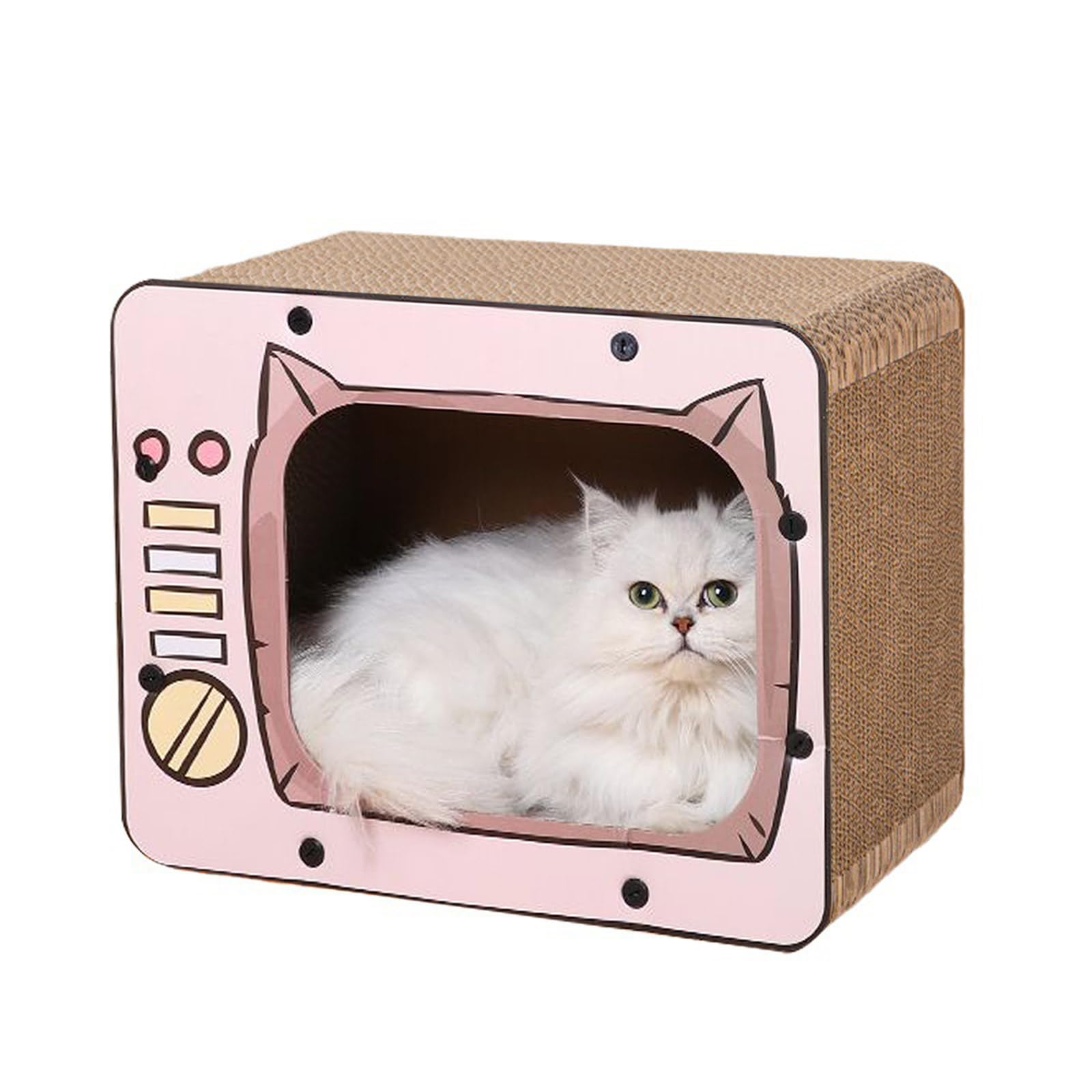 PETCUTE 3 in 1 Tiragraffi per Gatti Cartone,Graffiatoio in Cartone Ondulato Vintage,TV Radio a Forma di Graffiatoio per Gatti Cartone con Fondo Antiscivolo,per Proteggere Mobili,Rosa