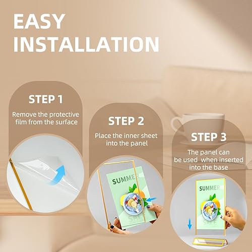 Miniatura 4 de PPH-Sisy Paquete de 12 soportes acrílicos para letreros de 5 x 7 pulgadas, marco dorado de doble cara, soporte de papel de plástico transparente