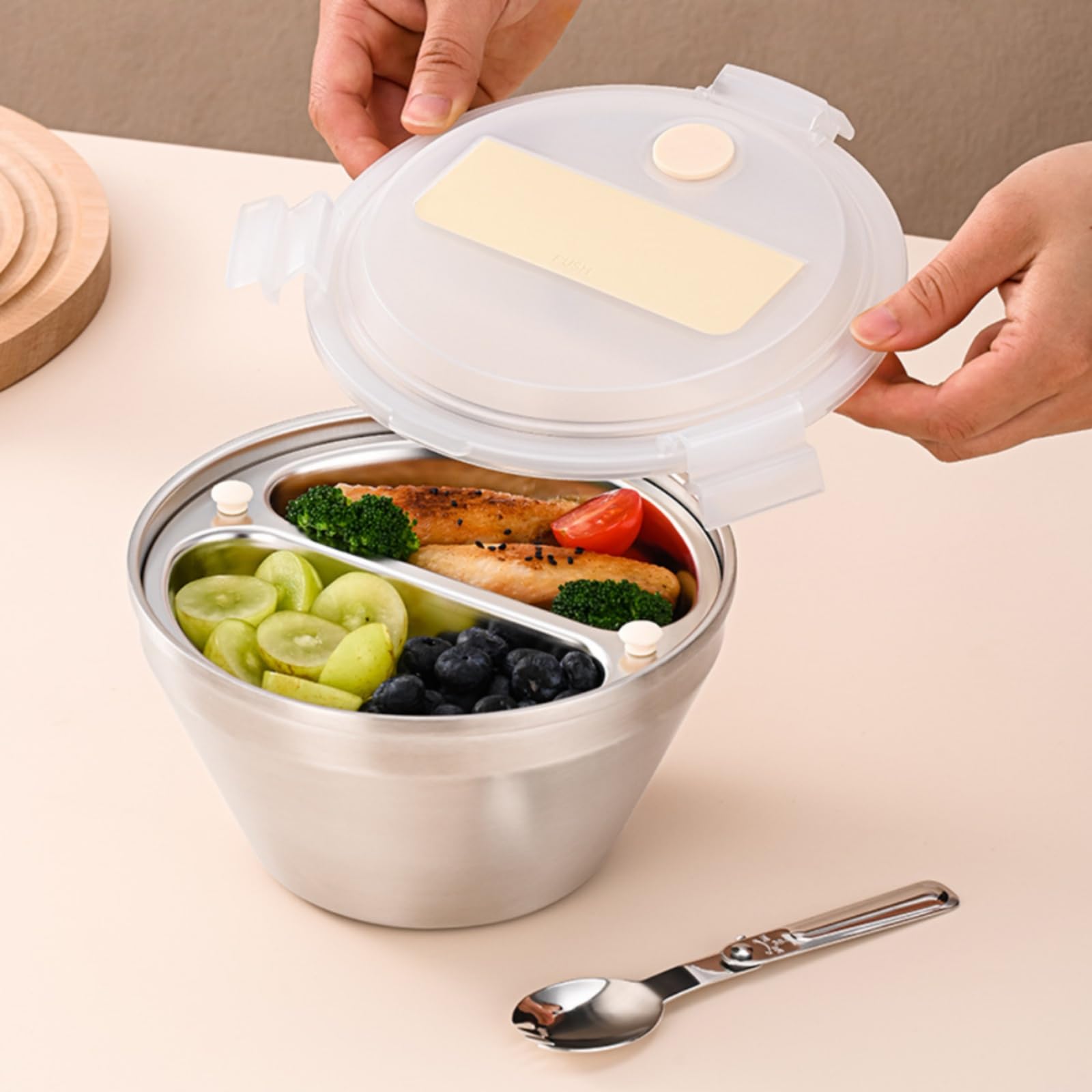 Contenitore Termico Pranzo Bento Box Contenitore Scatola Porta Vivande Doppio Strato per Riso Pasta Insalate Separate Coperchio Bloccabile con Sfiato, Array, Blu