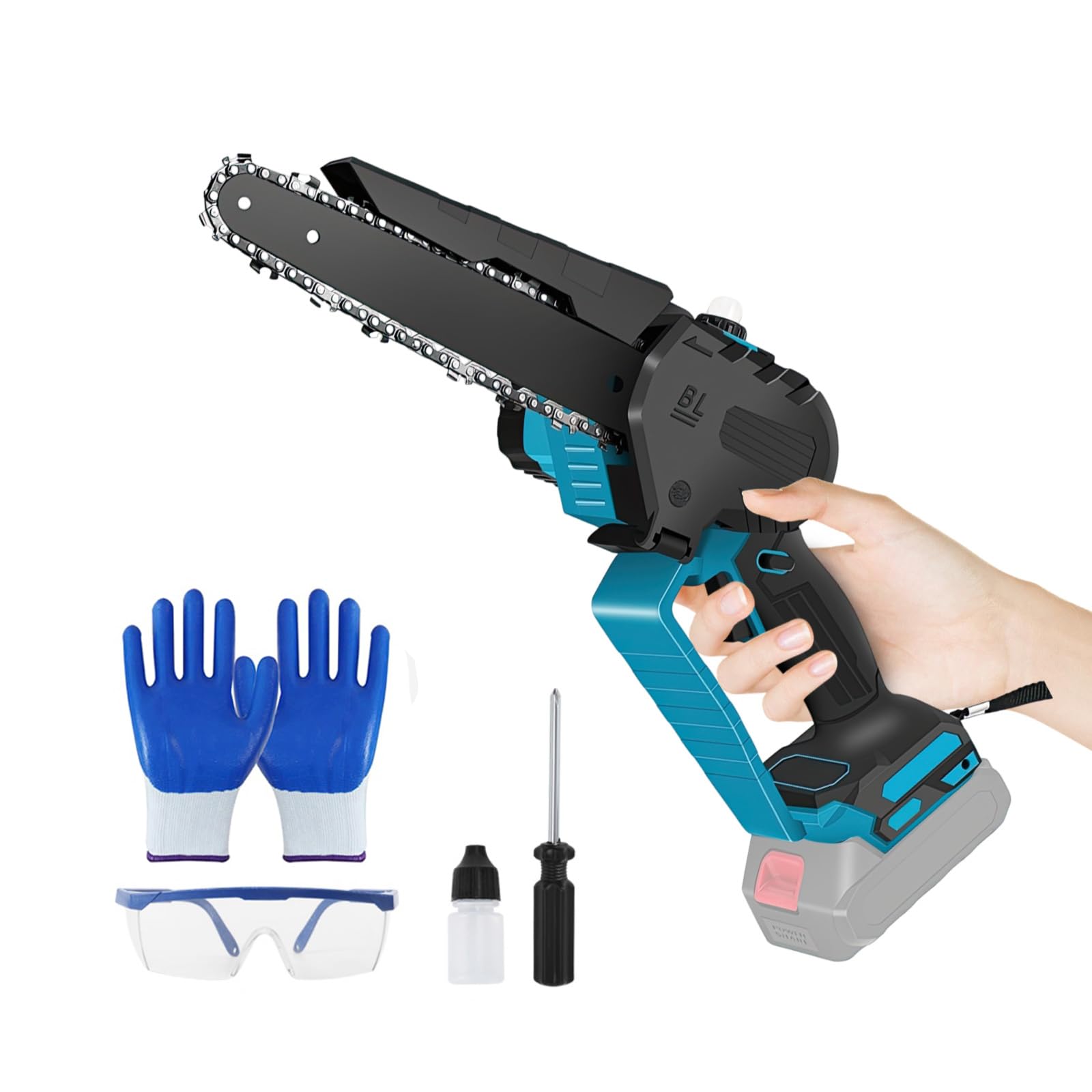 Mini Motosierra Bateria de 8 Pulgadas, Motosierra Sin Escobillas de 2000W, Motosierra Inalámbrica Portátil, Compatible con Makita Batería, Motosierra de Mano Para Podar Árboles de Jardín, Cortar
