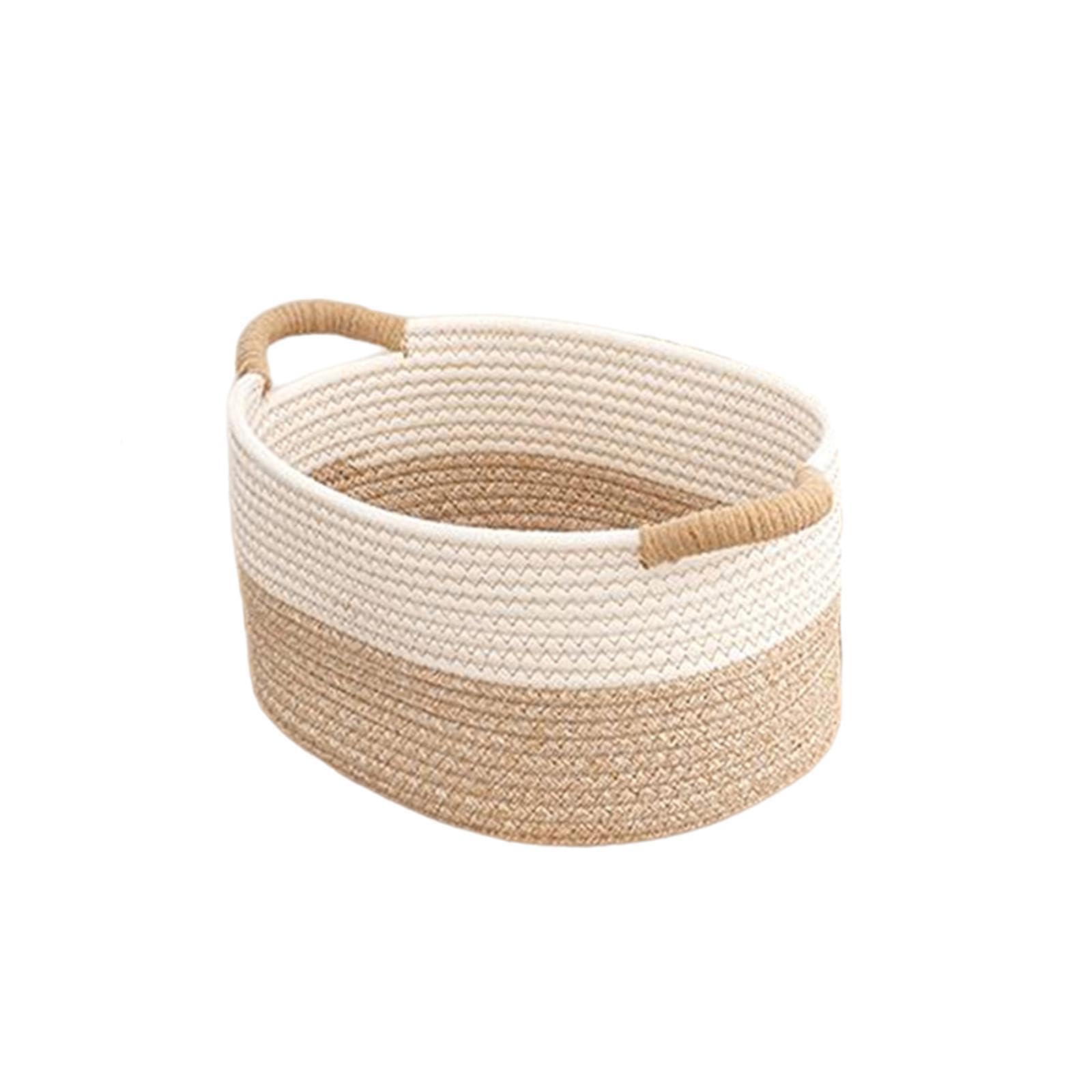 PIXZCSA Functional Woven Rope Basket For Household Items And Pet Toys Stylish Storage Solution With Comfortable Handles Cat Dog Toy Woven Rope Storage Bin Small Basket, Khaki White, 35x25x13cm