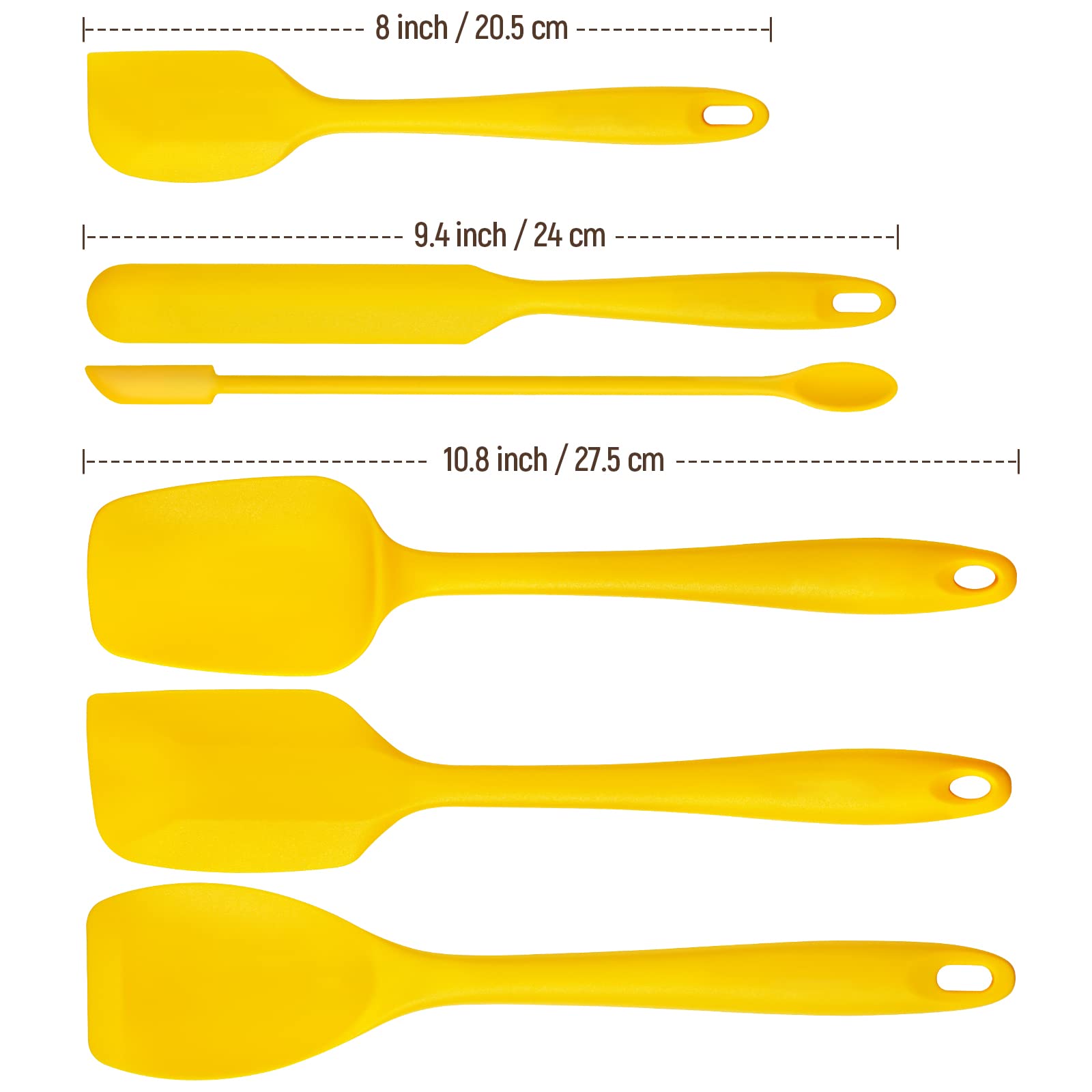 Pack de 5 espátulas de silicona – varios tamaños, amarillo