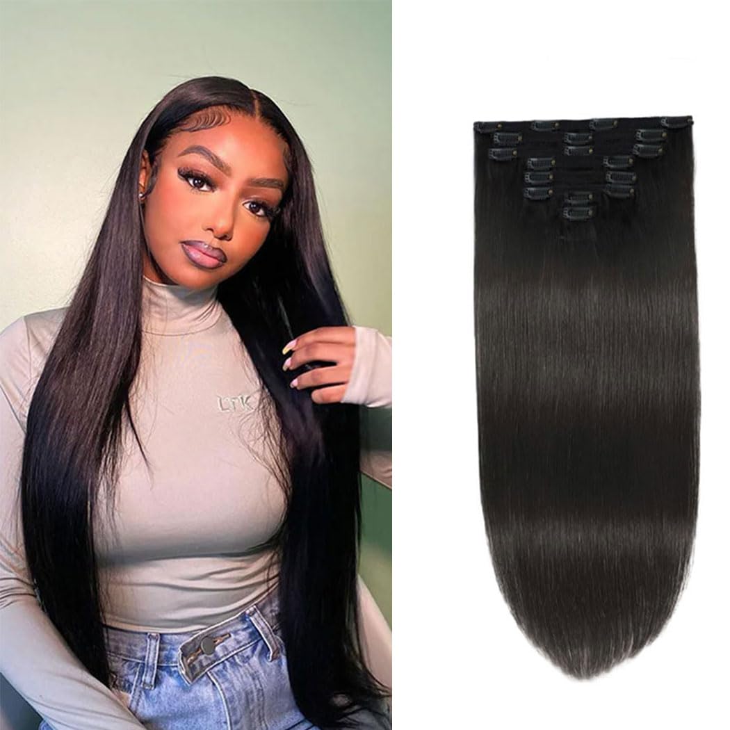 Hair Extensions Clip In Hair Extensions Real Human Hair Extensions Kinky Straight Brazilian Human Hair Clip In Extensions For Women 8Pcs Seamless Clip Ins For Black Women Hair Extensions Clip In - View #6