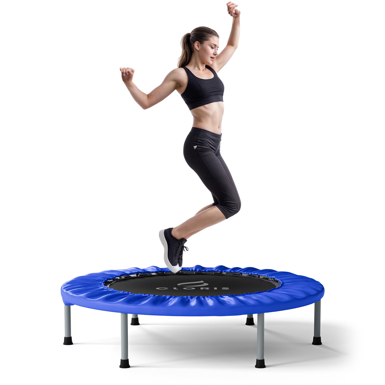 CLORIS 40''/48'' Foldable Fitness Trampoline - Max Load 400lbs / 450lbs, Rebounder with Adjustable Foam Handle Indoor/Outdoor Fitness Body Exercise (36'' Blue) — image 1