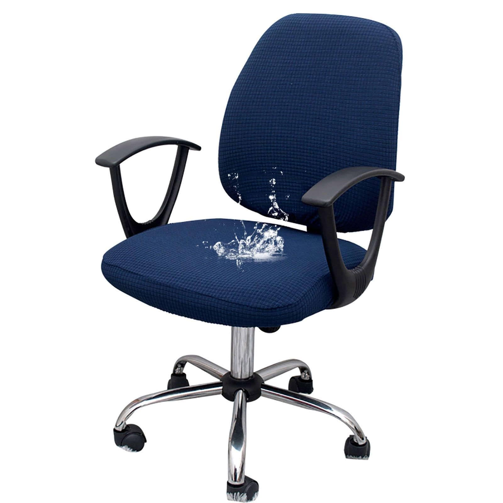 ZRCYXDW Waterproof Office Chair Cover, Stretch Spandex Desk Chair Cover Split Computer Chair Cover For Office Chair Swivel Chair-navy blue-2 Piece