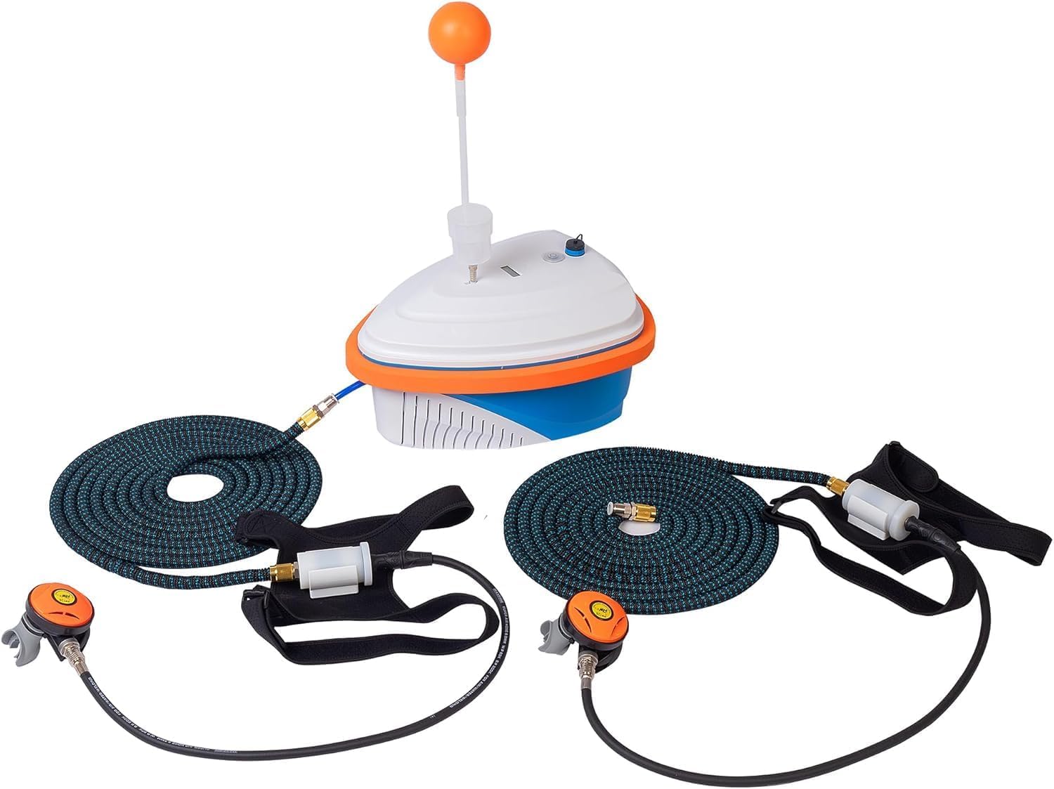 Scuba Diving Ventilator, Support 2 Divers Rechargeable Scuba Diving Tank, Waterproof Air Compressor with 60ft Hose & Diving Breathing Regulator Scuba Diving System, 7-10H