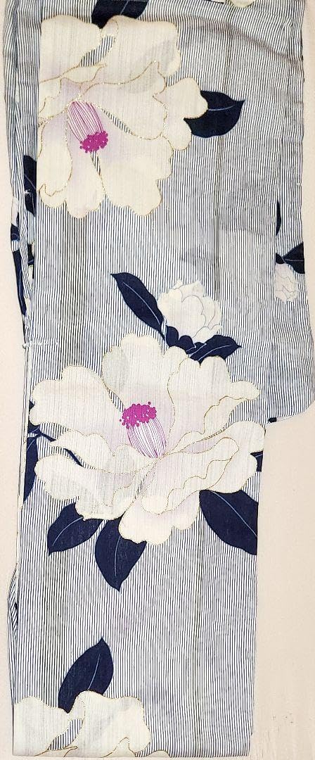 新品浴衣◇ bonheur saisons　ストライプ椿 SOUBIEN 浴衣 レディース 3点セット （浴衣/兵児帯/下駄
