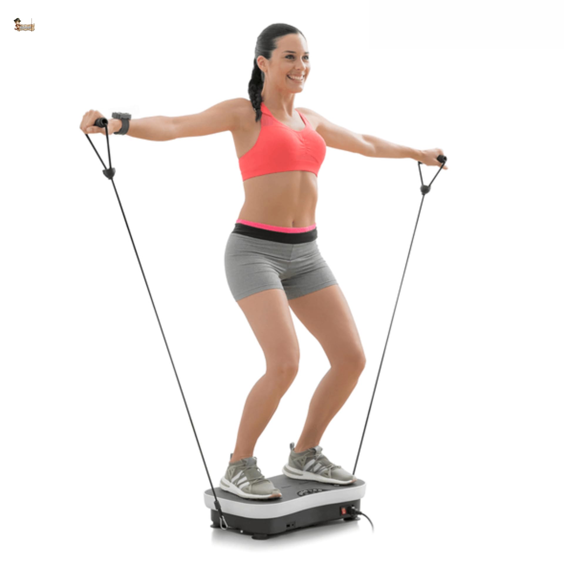 BricoLoco.com Plataforma Vibratoria de Entrenamiento para Ejercicio en casa con Accesorios y Guía de Ejercicios para Fitness en Casa con Bandas elásticas. Tonifica, masajea y relaja.