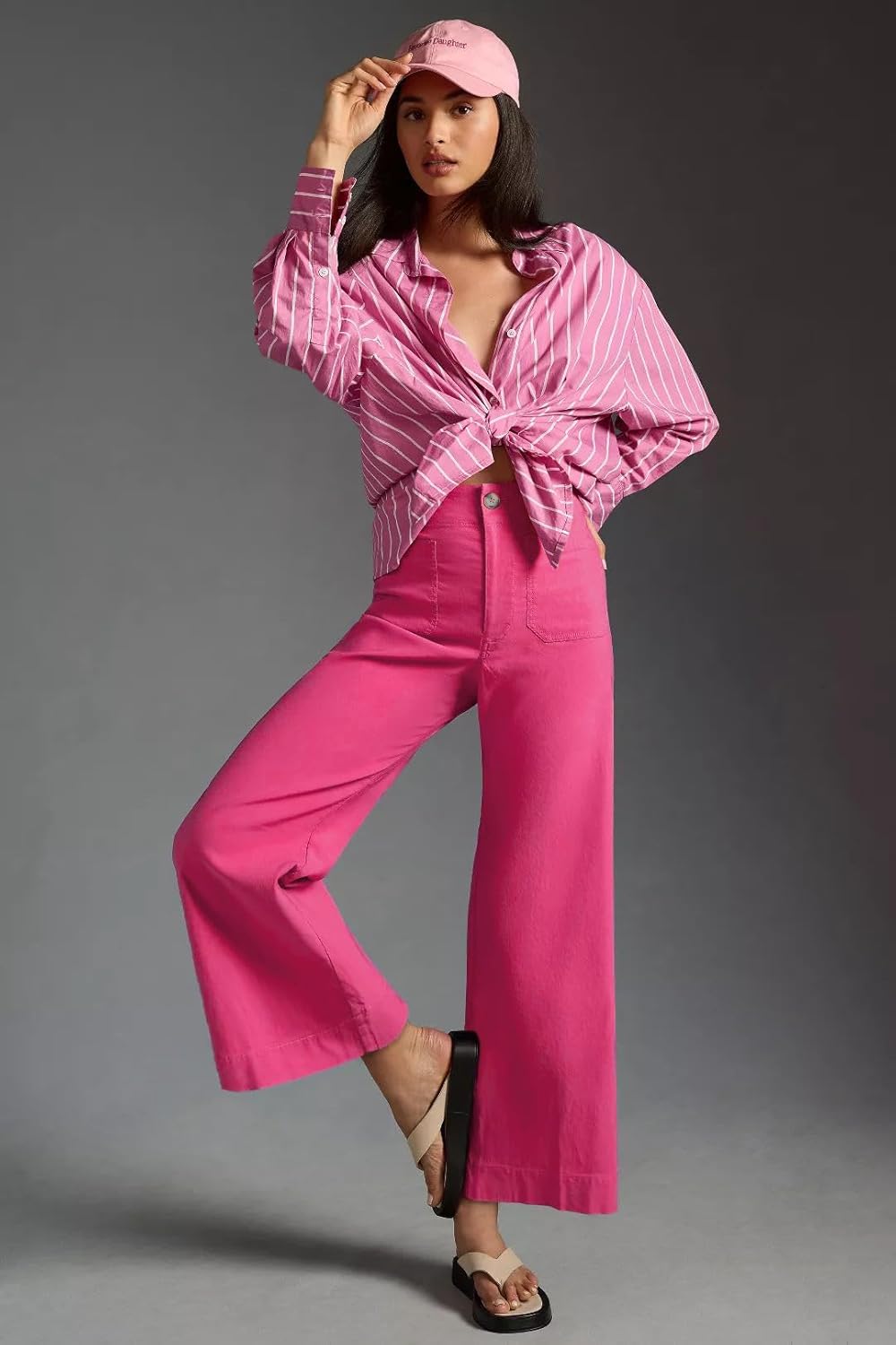 miduo Womens High Waisted Cropped Wide Leg Stretchy Straight Pants Trousers with Pockets - Image 3