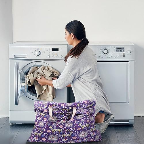 Miniatura 6 de Sanlykate Bolsa de lavandería extra grande con cierre de cordón y asa, 28 x 40 pulgadas, bolsa de ropa sucia de viaje resistente para lavandería y